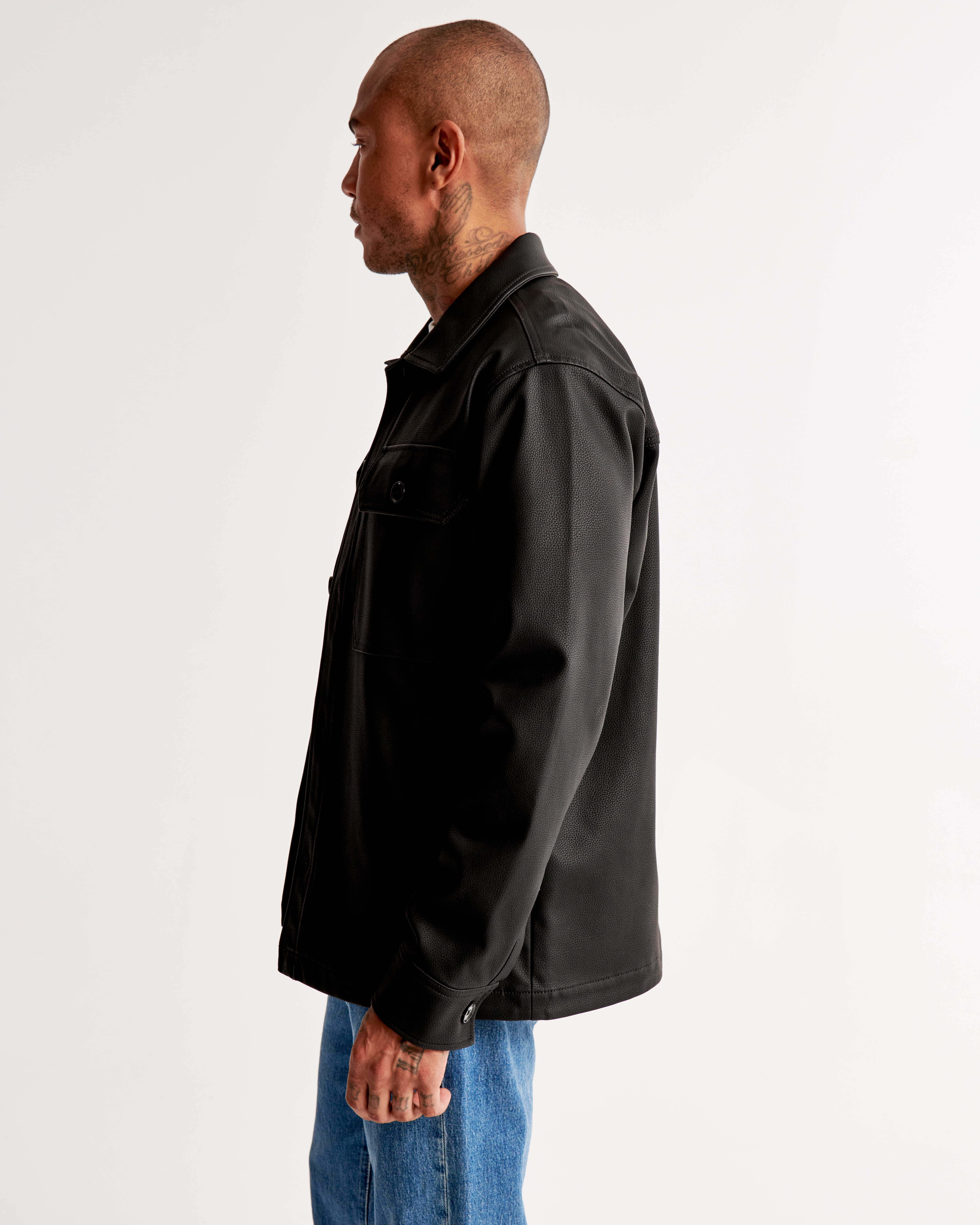 Men's Vegan Leather Shirt Jacket | Men's Clearance | Abercrombie.com