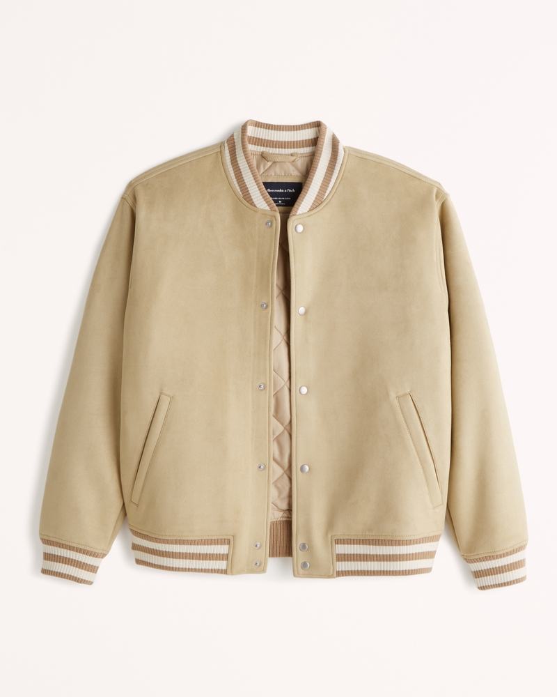 Men's Vegan Suede Varsity Bomber Jacket | Men's Clearance | Abercrombie.com