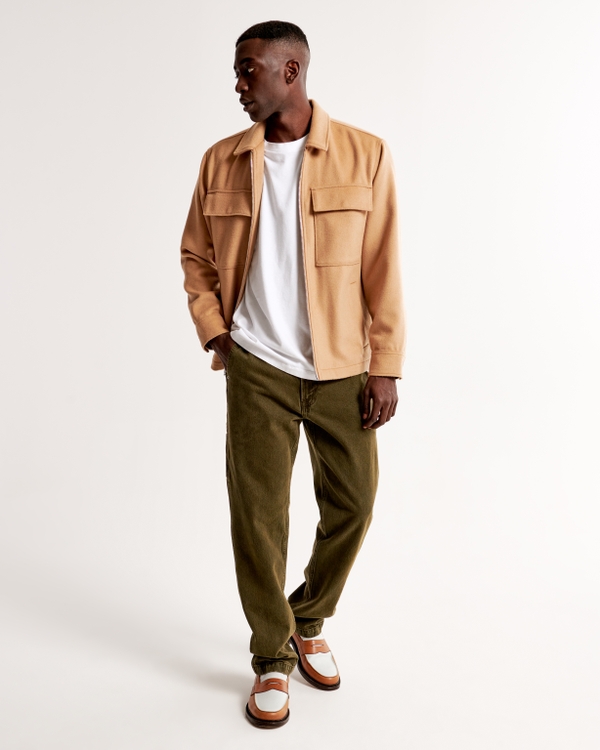 Wool-Blend Zip Shirt Jacket, Brown