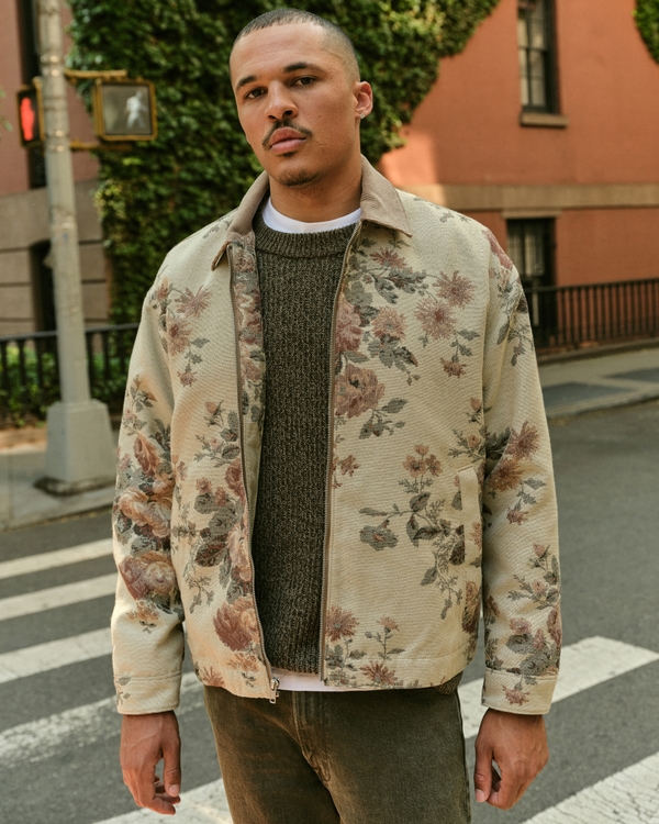 Jacquard Jacket, Light Brown Floral