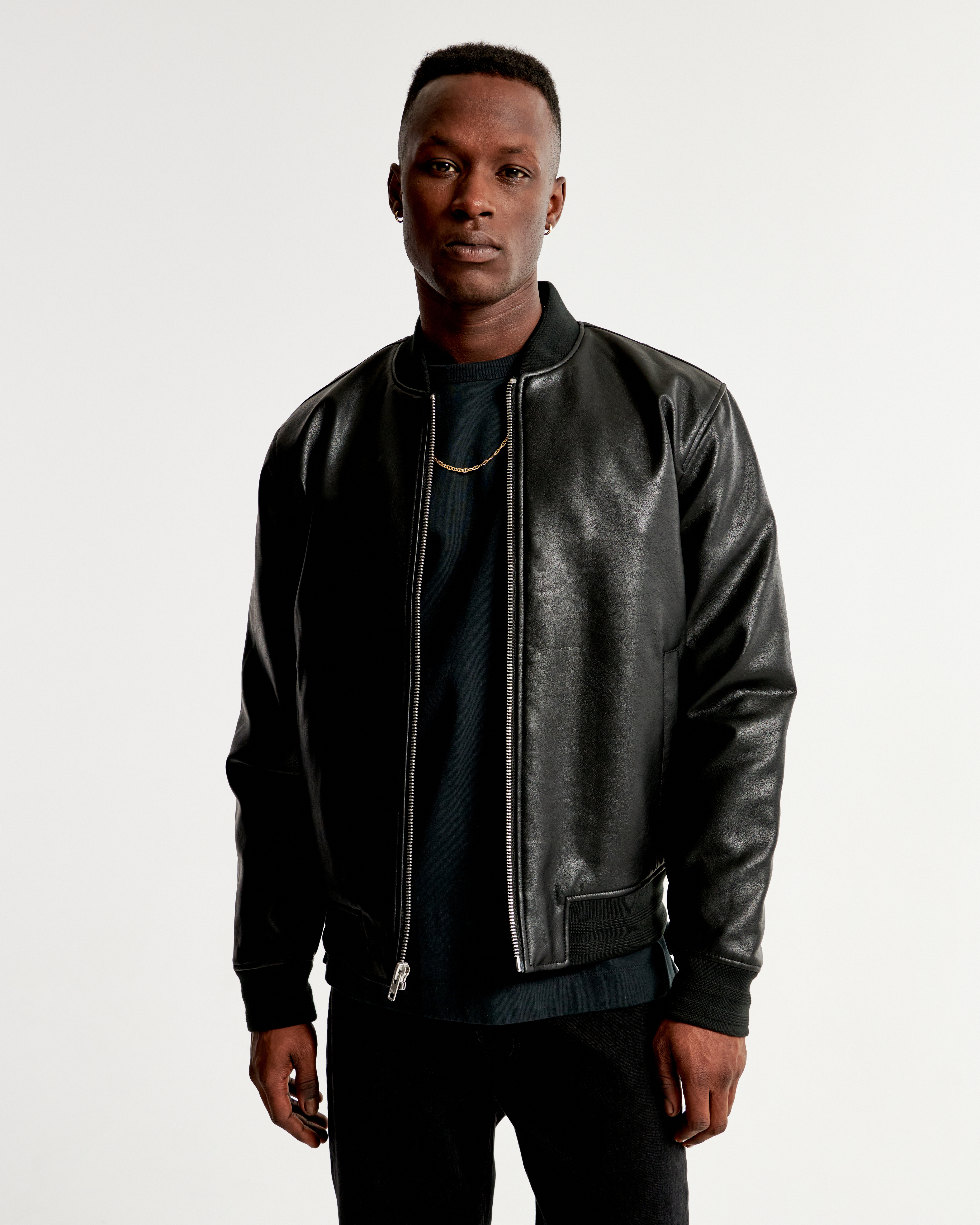 Faux leather bomber outlet jacket mens