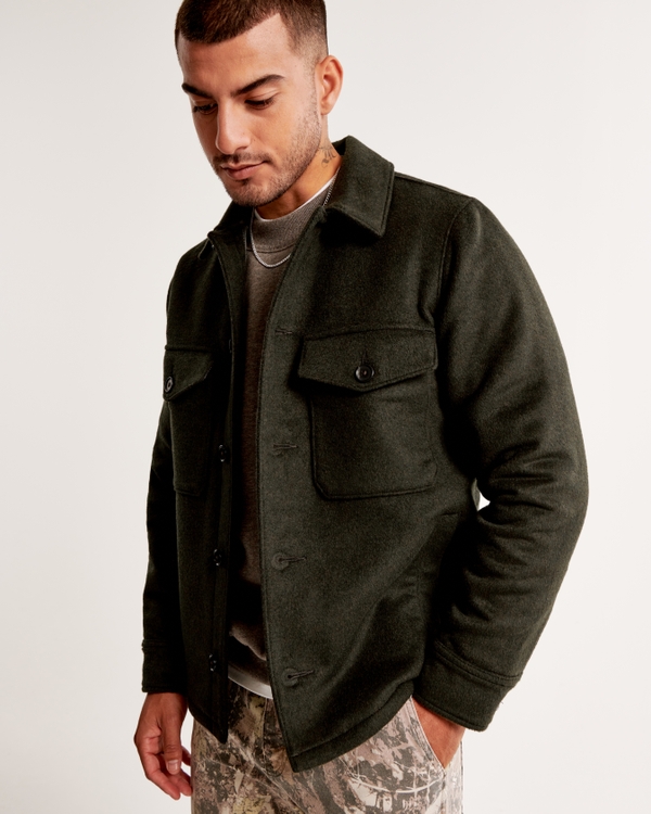 Elevated Wool-Blend Shirt Jacket, Olive Green