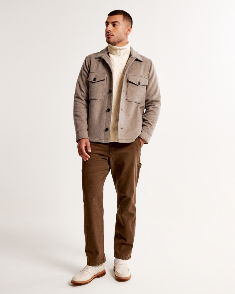 Homme Veste-chemise en laine mélangée de qualité, Homme Vestes et manteaux