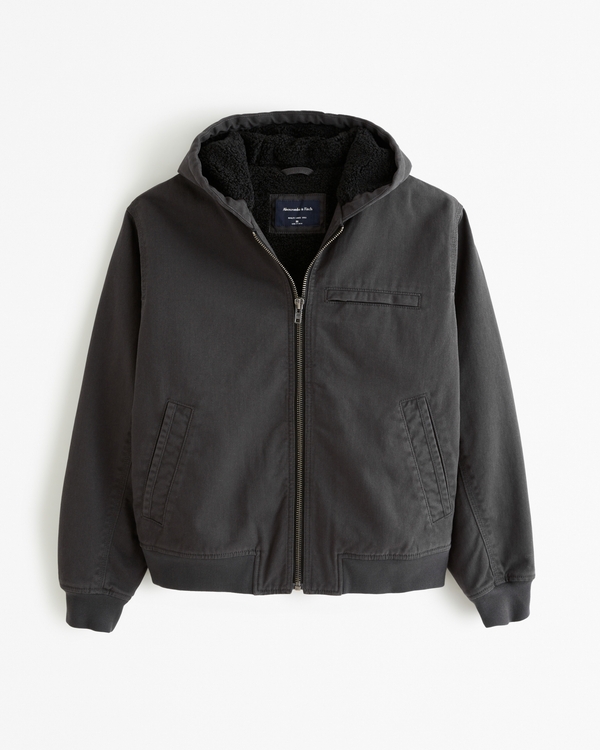 Hooded Workwear Bomber Jacket, Black