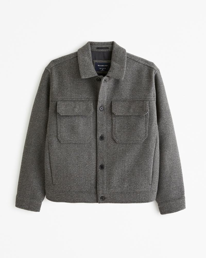 Men s Cropped Date Night Wool Blend Trucker Jacket Men s Clearance Abercrombie