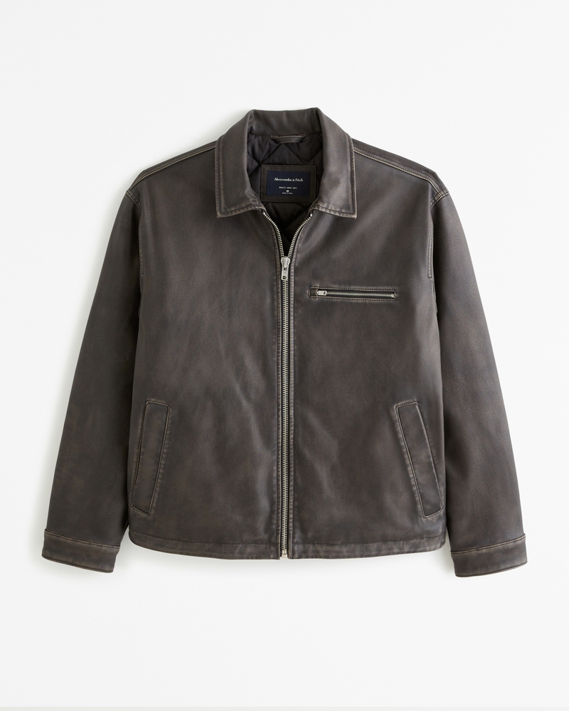 Men's Vegan Leather Zip Trucker Jacket | Men's Coats & Jackets