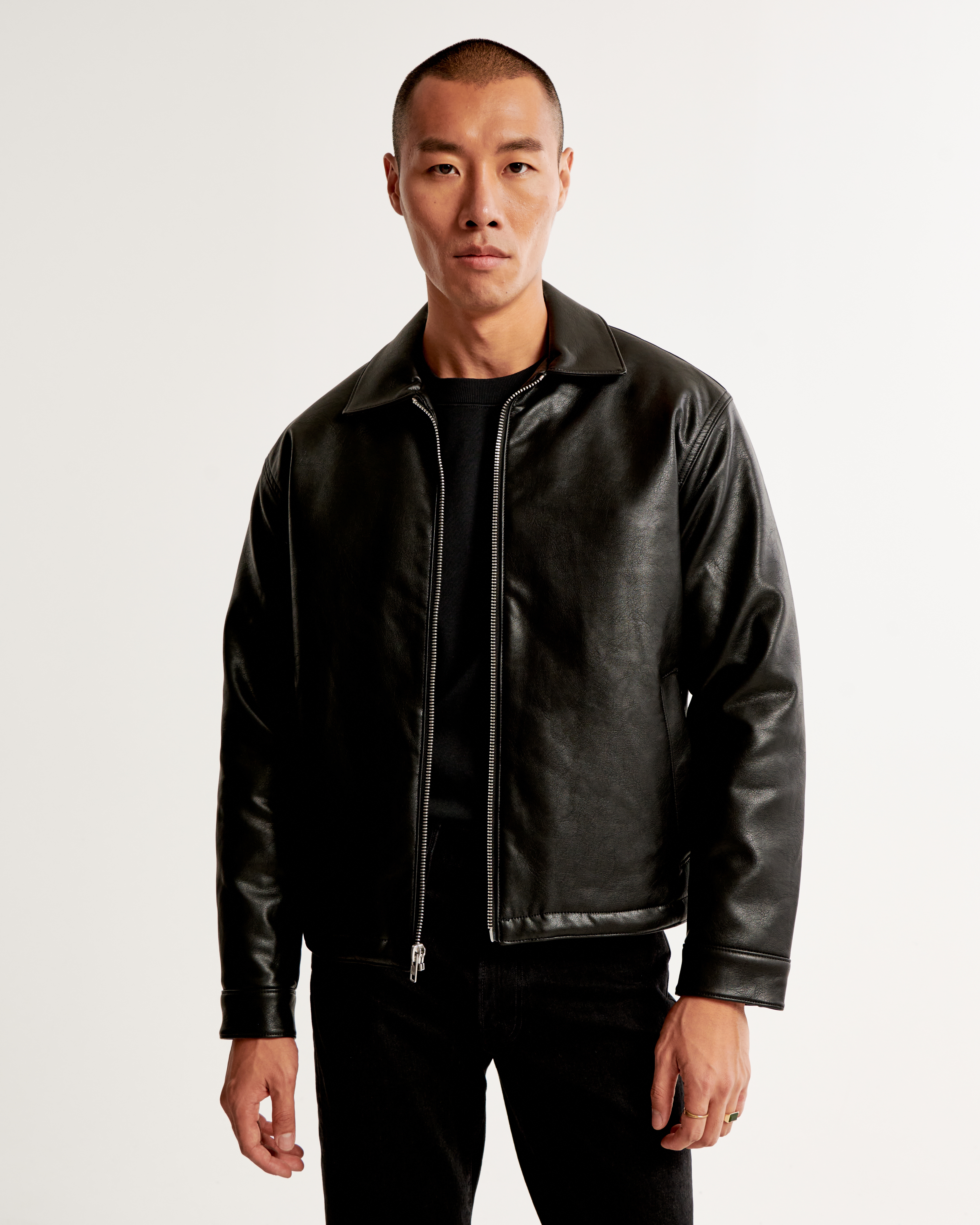 Men's Vegan Leather Zip Trucker Jacket | Men's Coats & Jackets