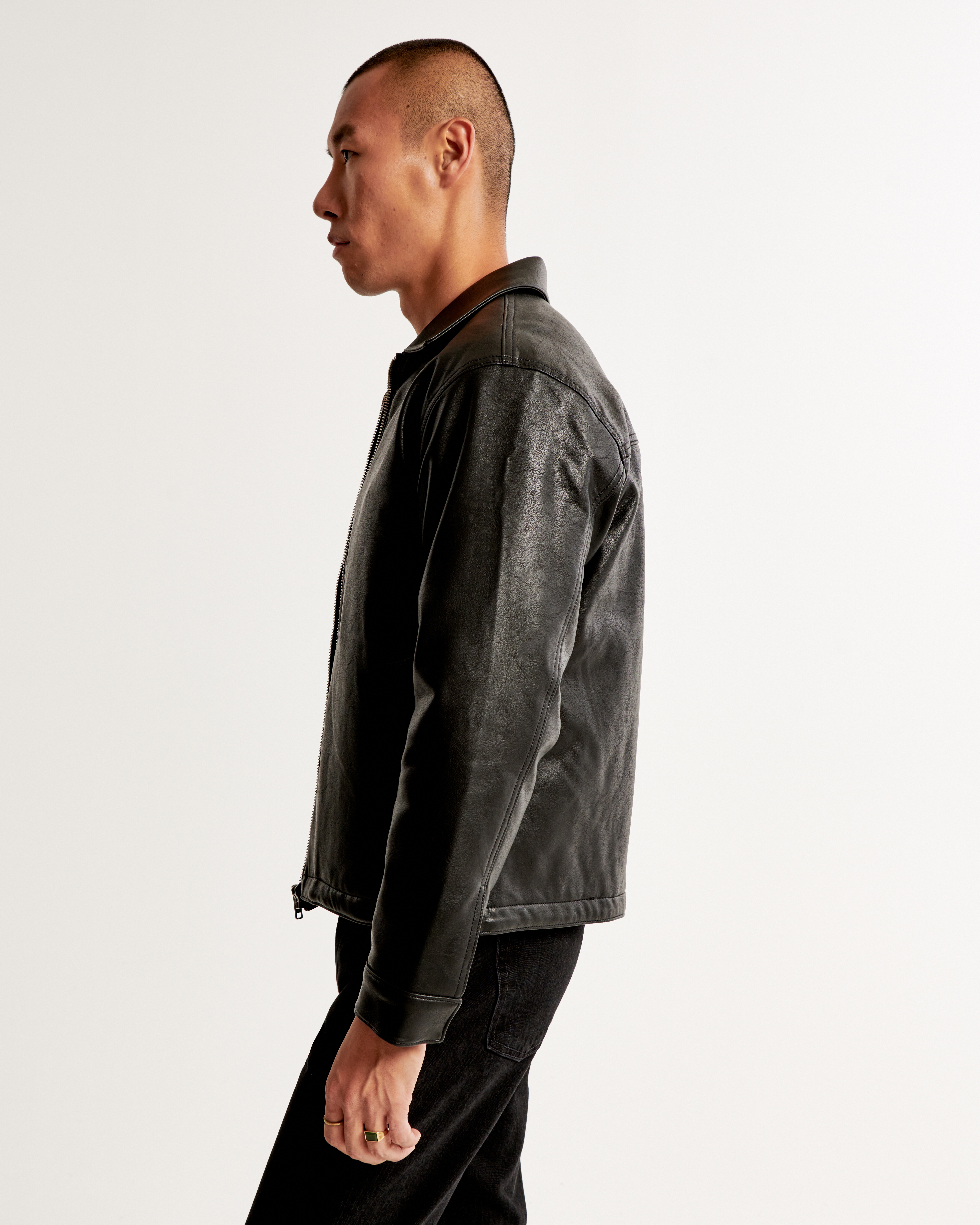 Vegan Leather Zip Trucker Jacket