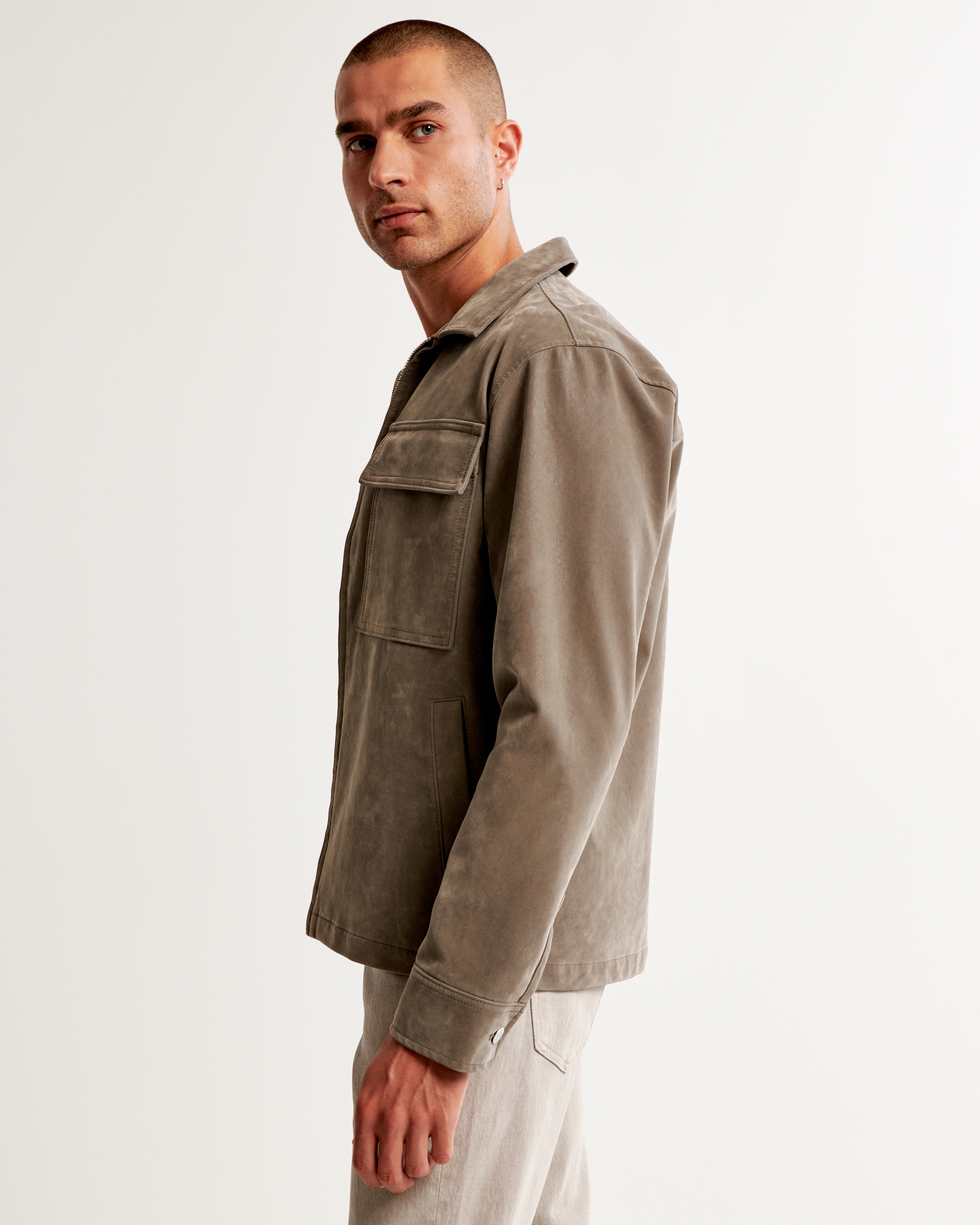 Abercrombie & Fitch Vegan Sueded Leather Zip Shirt Jacket
