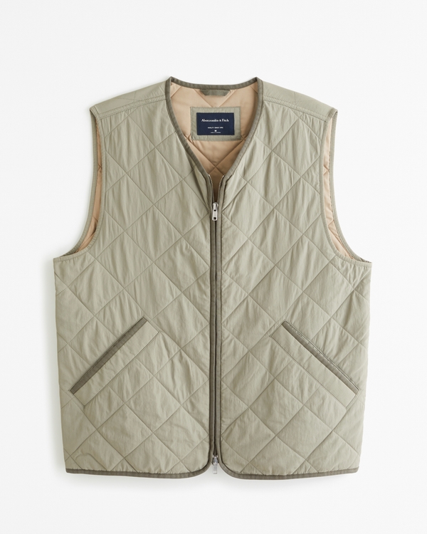 Quilted Utility Vest, Olive Green