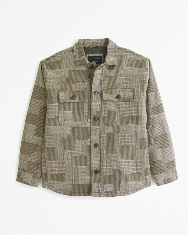 Quilted Shirt Jacket, Green Pattern