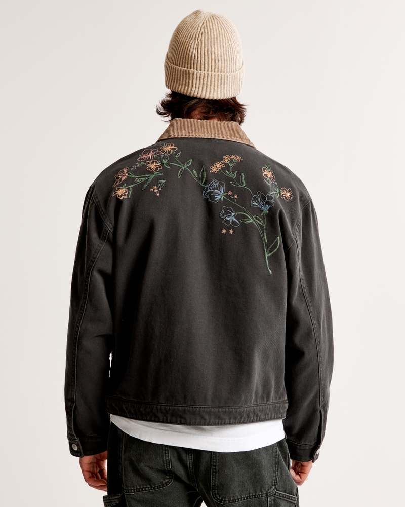 Embroidered Cropped Jacket with Organic Cotton Black, Casualwear