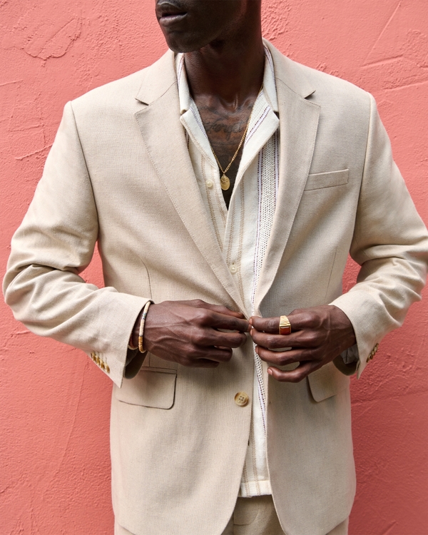 The A&F Collins Tailored Classic Linen-Blend Blazer, Taupe