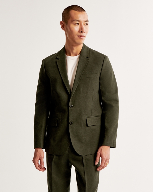 Der elegante, klassische A&F Collins Blazer aus Leinenmischung, Dark Olive Green