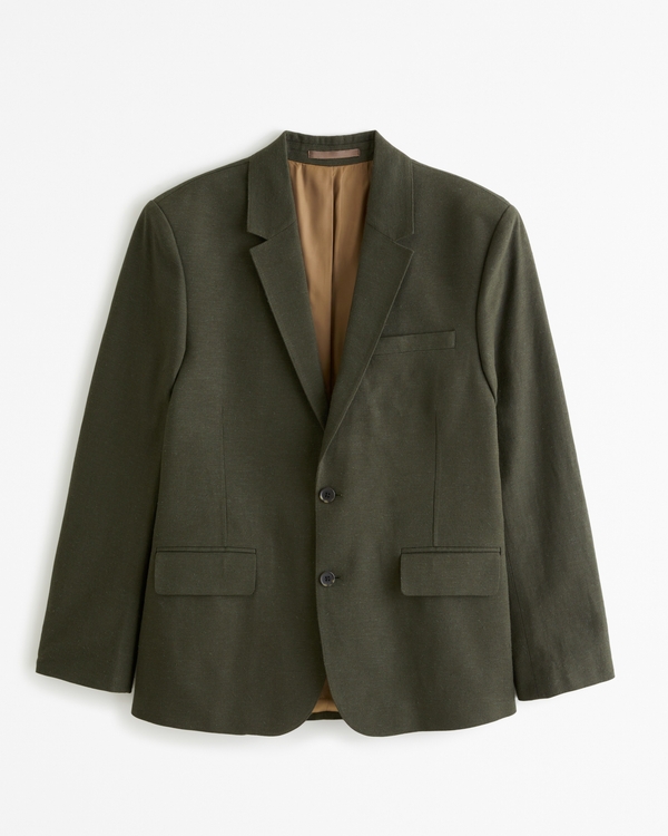 The A&F Collins Tailored Classic Linen-Blend Blazer, Dark Olive Green