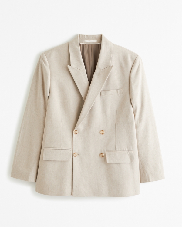 The A&F Collins Tailored Double-Breasted Linen-Blend Blazer, Taupe