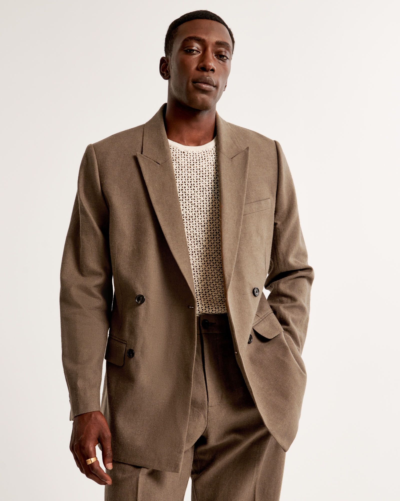 The A&F Collins Tailored Double-Breasted Linen-Blend Blazer