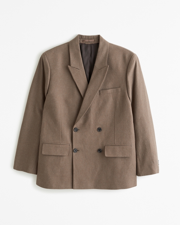 The A&F Collins Tailored Double-Breasted Linen-Blend Blazer, Brown