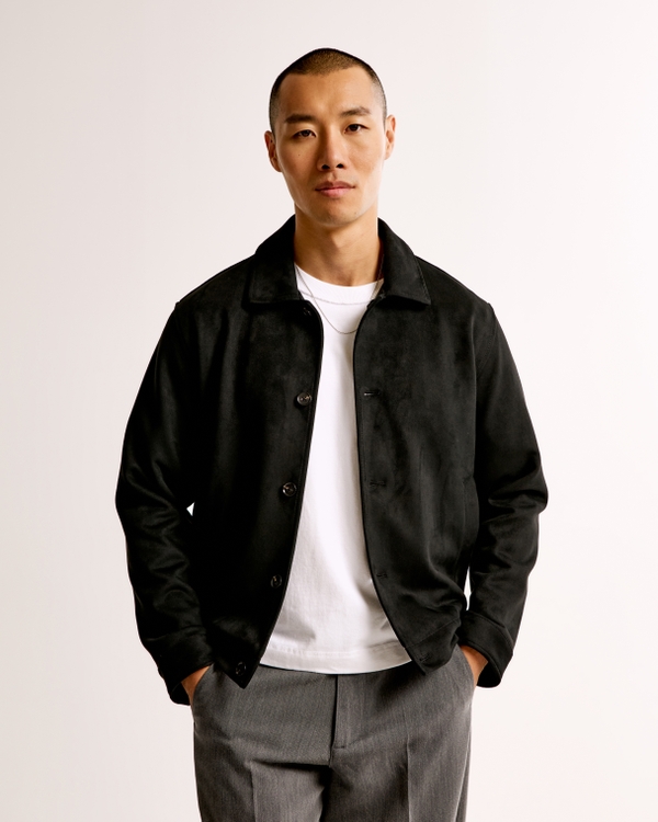 Cropped Vegan Suede Jacket, Black view 1