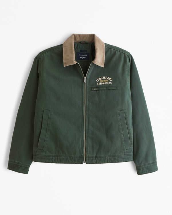 Cropped Zip Workwear Jacket, Dark Green
