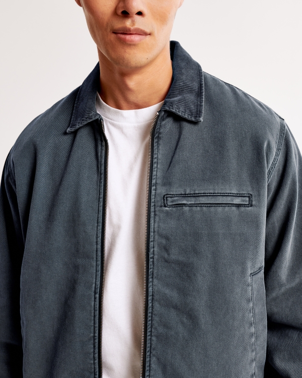 Cropped Zip Workwear Jacket, Blue-gray view 2