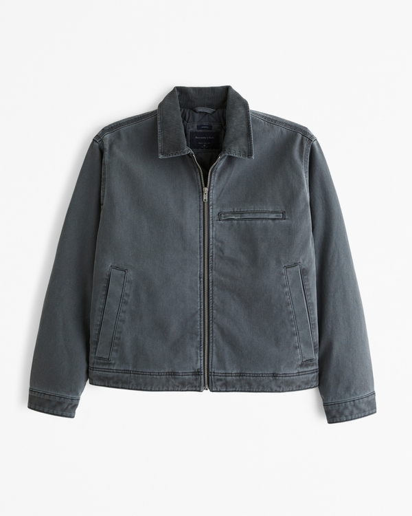 Cropped Zip Workwear Jacket, Blue-gray