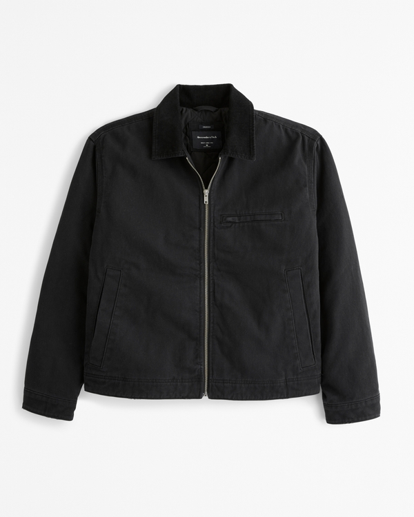 Cropped Zip Workwear Jacket, Black