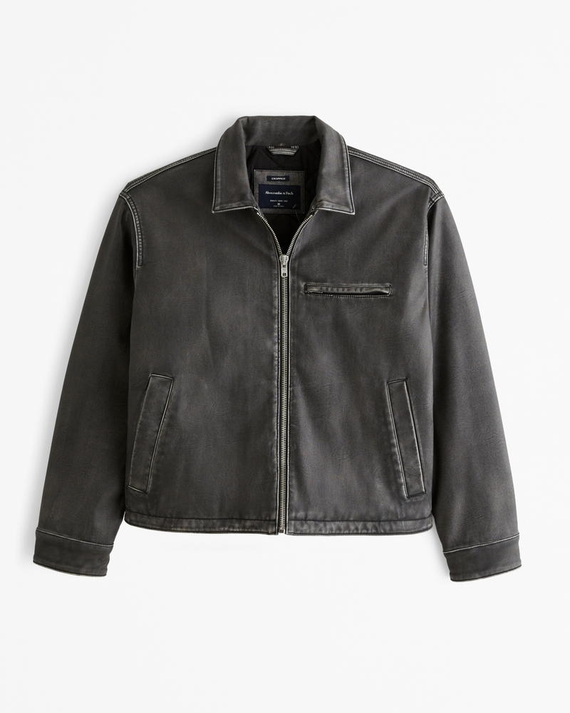 Men's Cropped Vegan Leather Zip Trucker Jacket | Men's Men's Cropped Vegan Leather Zip Trucker Jacket | Men's