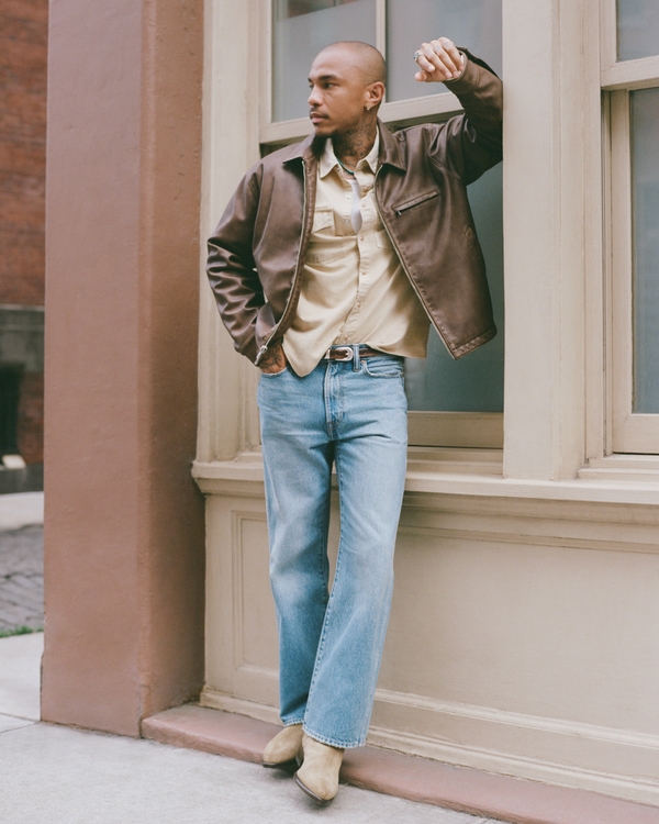 Cropped Vegan Leather Zip Trucker Jacket