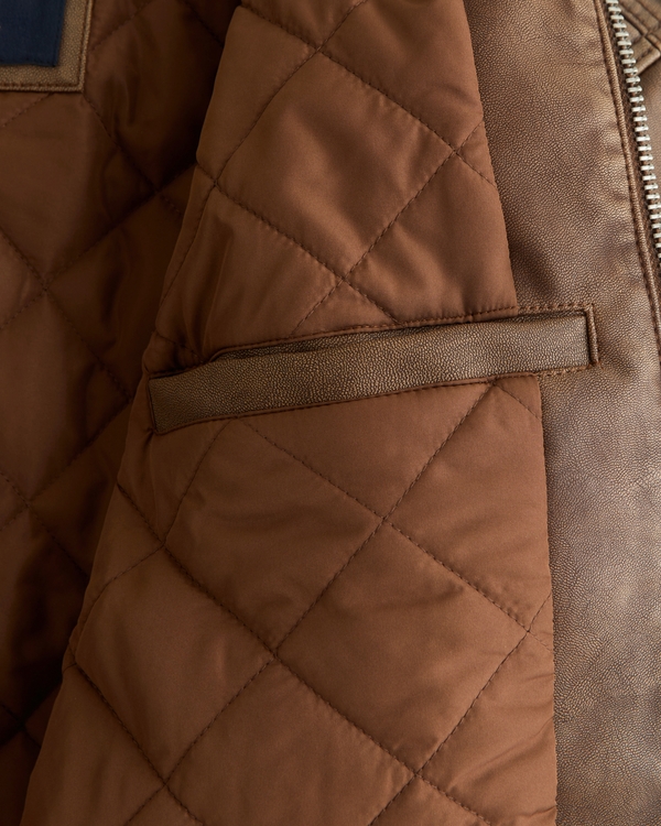 Cropped Vegan Leather Zip Trucker Jacket