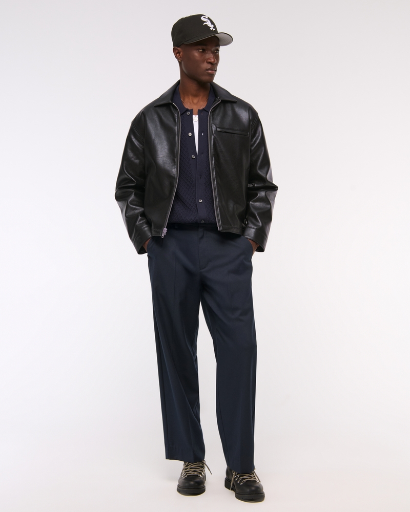 Cropped Vegan Leather Zip Trucker Jacket