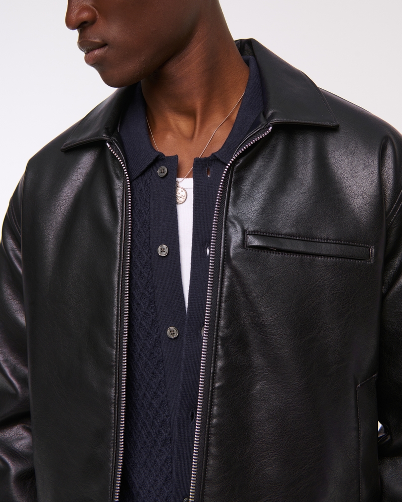 Cropped Vegan Leather Zip Trucker Jacket