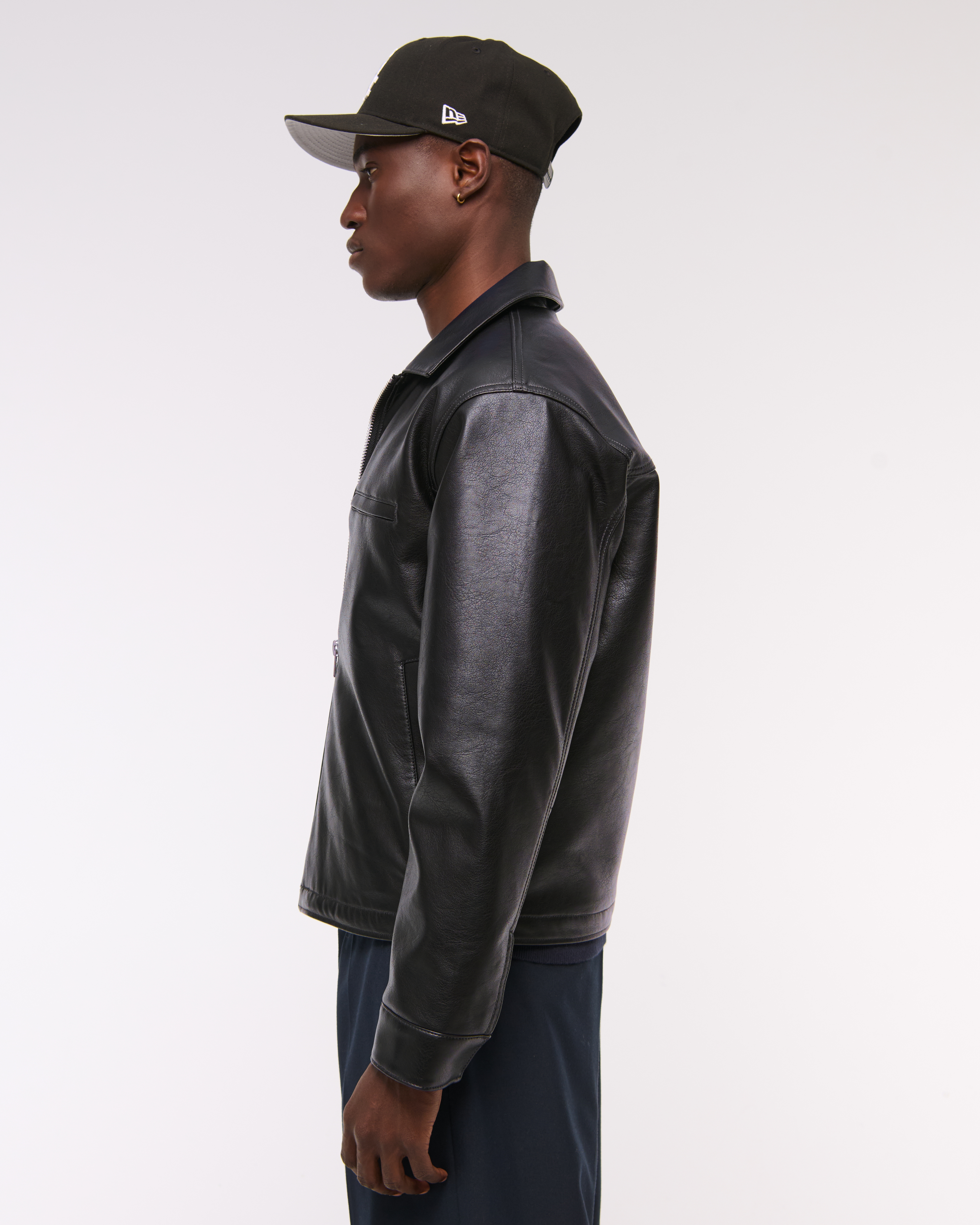 Men's Cropped Vegan Leather Zip Trucker Jacket | Men's