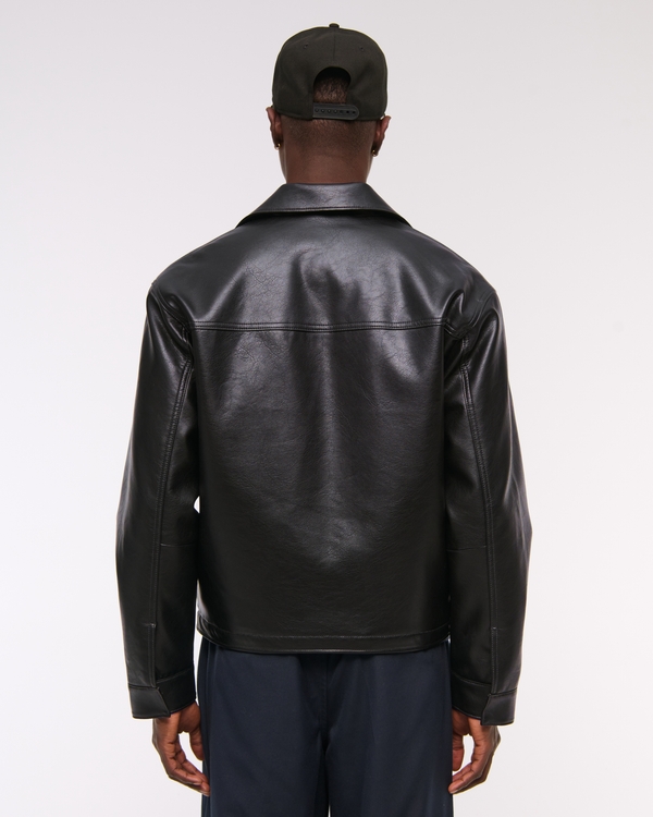 Cropped Vegan Leather Zip Trucker Jacket