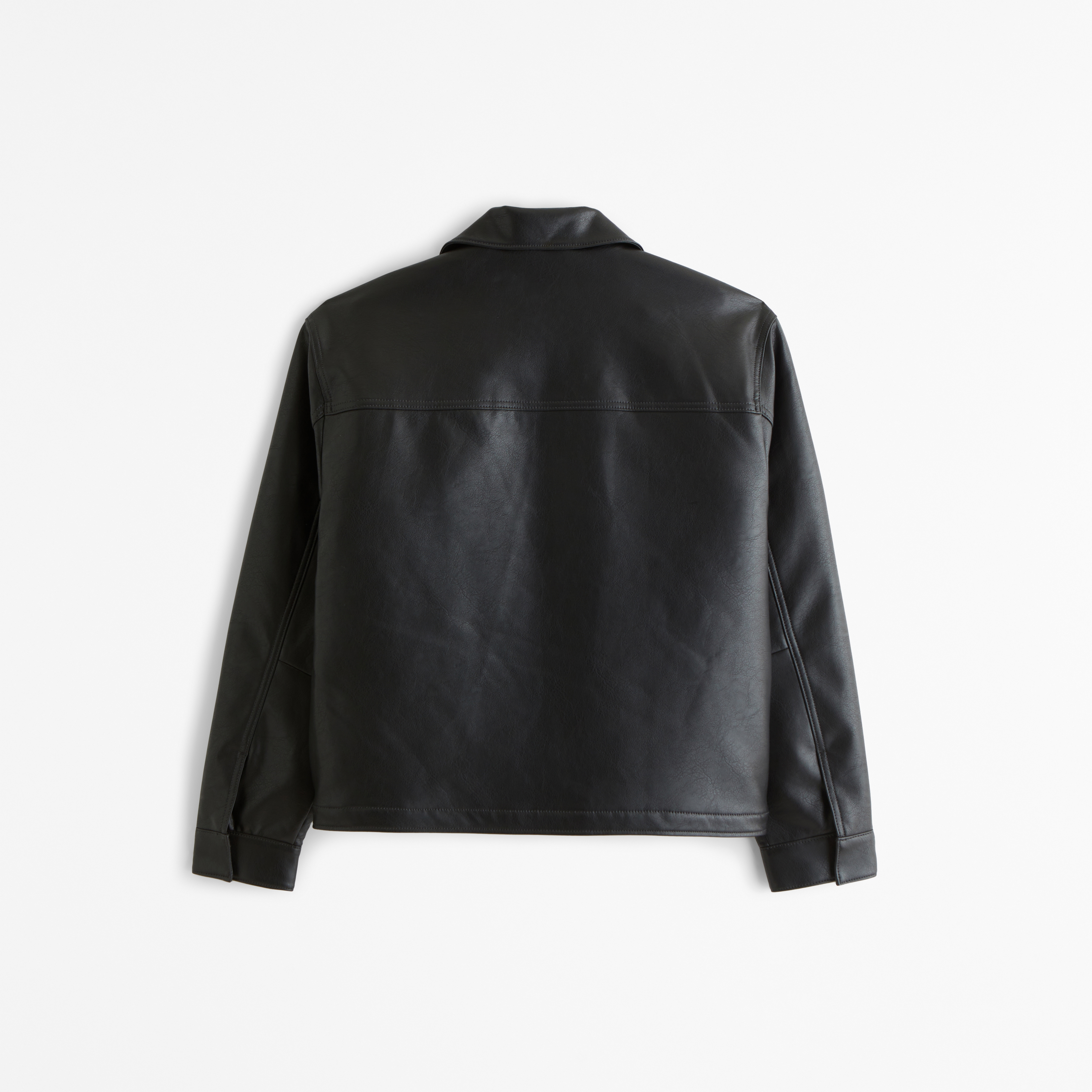 Cropped Vegan Leather Zip Trucker Jacket