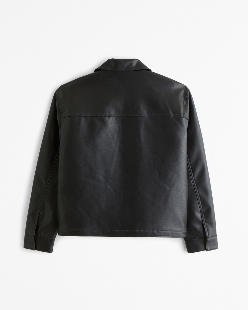 Men's Cropped Vegan Leather Zip Trucker Jacket | Men's Clearance