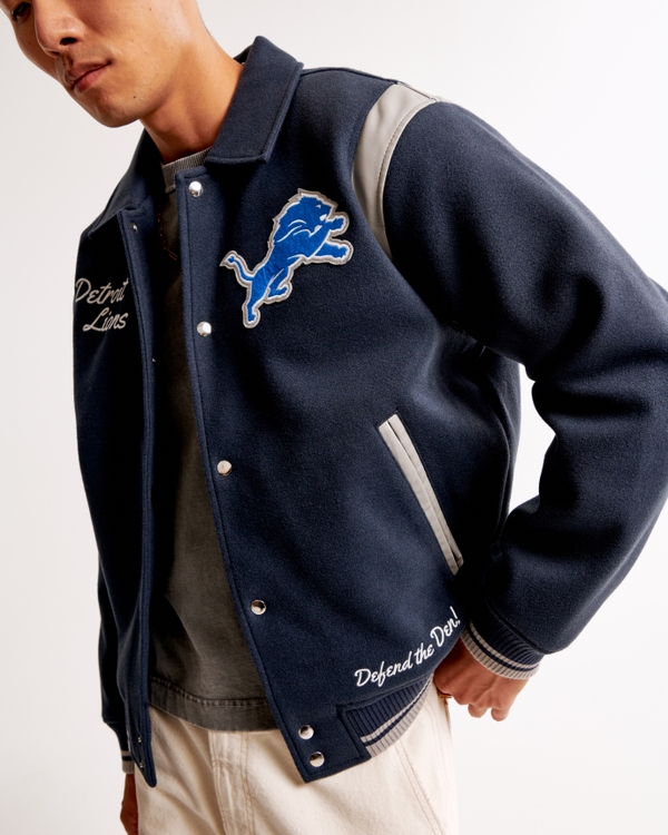 Detroit Lions Varsity Bomber Jacket, Sapphire Pattern