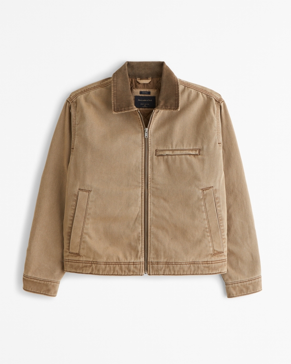 Cropped Zip Workwear Jacket, Brown