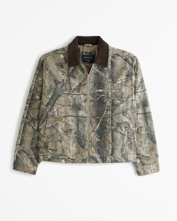Cropped Zip Workwear Jacket, Brown Camo