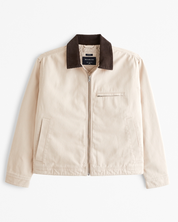 Cropped Zip Workwear Jacket, Cream