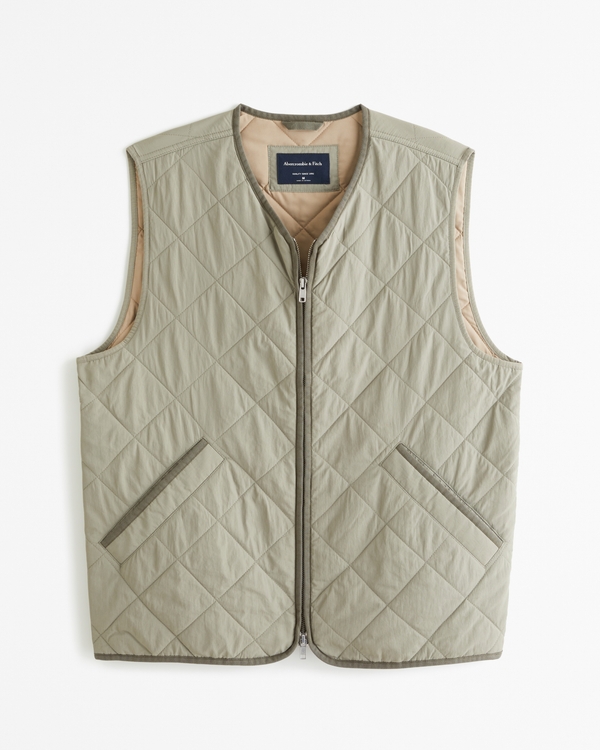 Quilted Utility Vest, Olive Green
