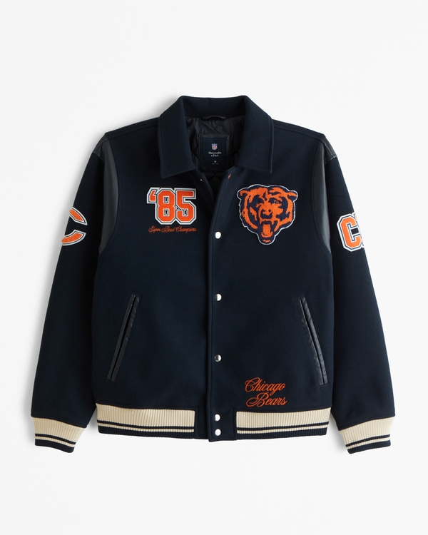 Chicago Bears Varsity Bomber Jacket, Navy Blue - Bears view 1