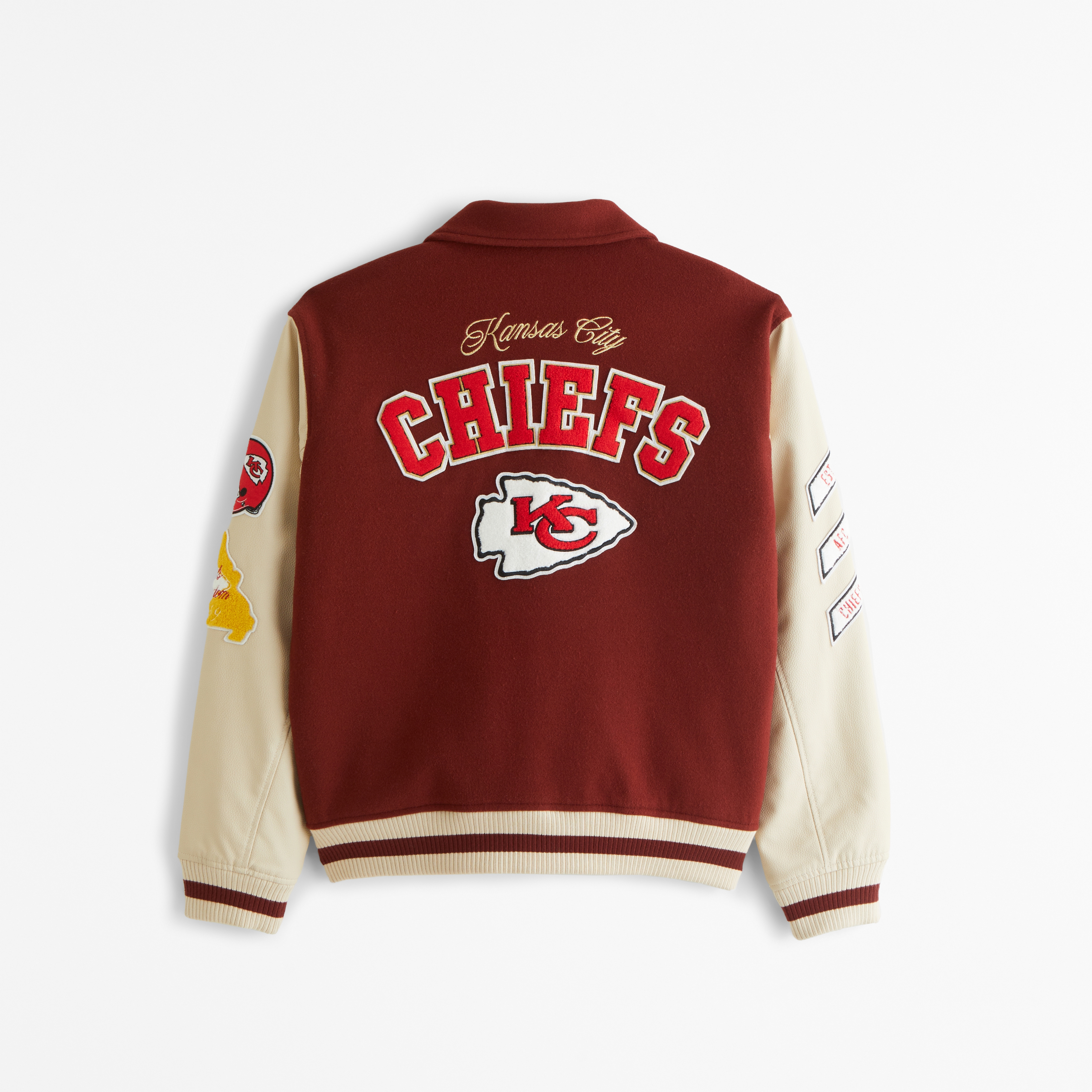 Vintage Kansas City KC Chiefs Leather Bomber Jacket NFL store Coat Boys Small 8