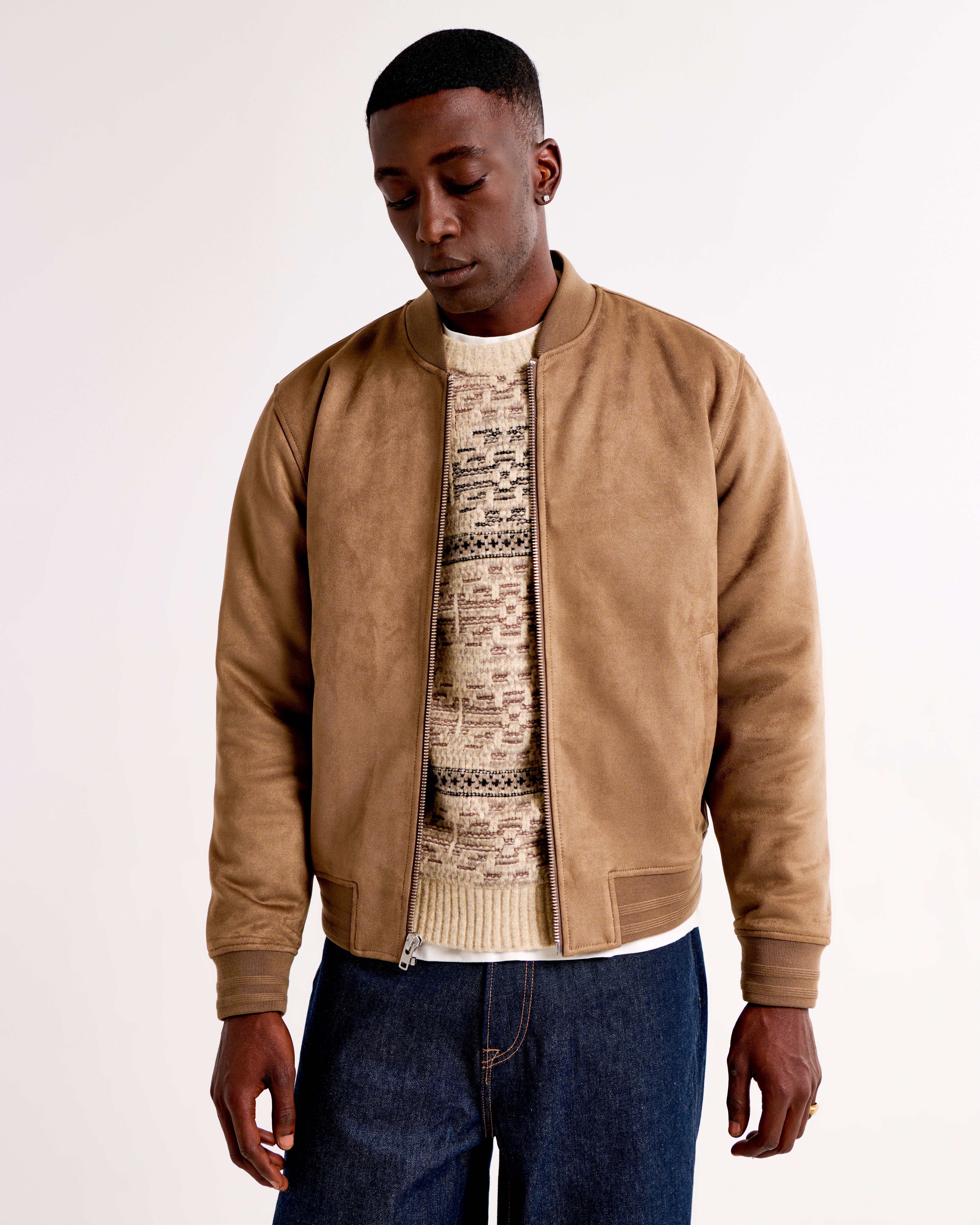 Men's Brown Suede Bomber purchases Jacket, Sz M