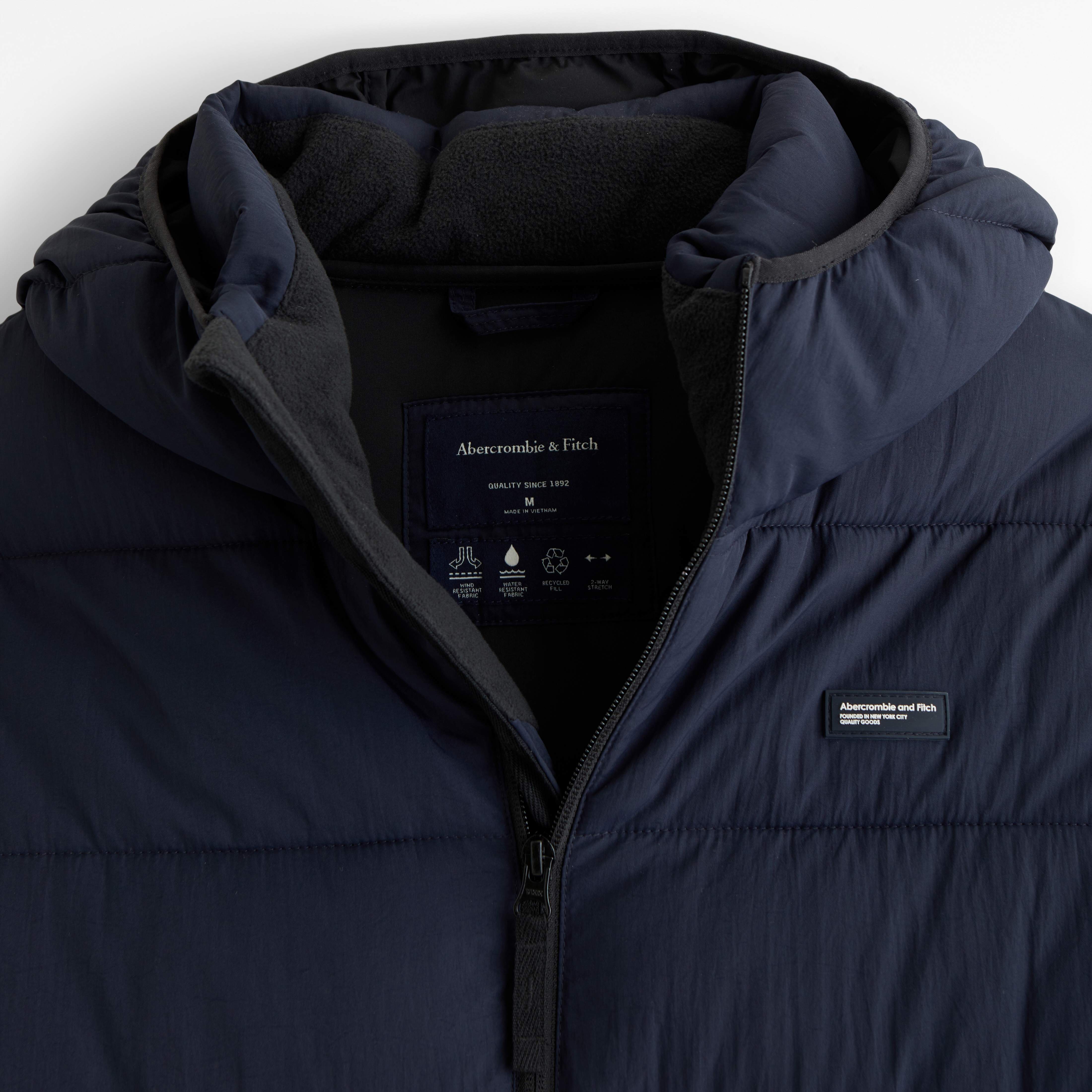 Abercrombie and Fitch Sz L outlet Navy Kempshall Down Puffer Jacket Hooded Coat