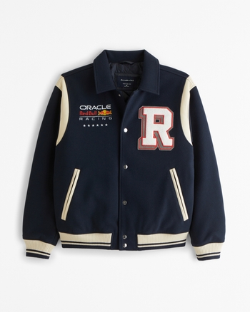 Men s Oracle Red Bull Racing Varsity Bomber Jacket Men s Coats Jackets Abercrombie