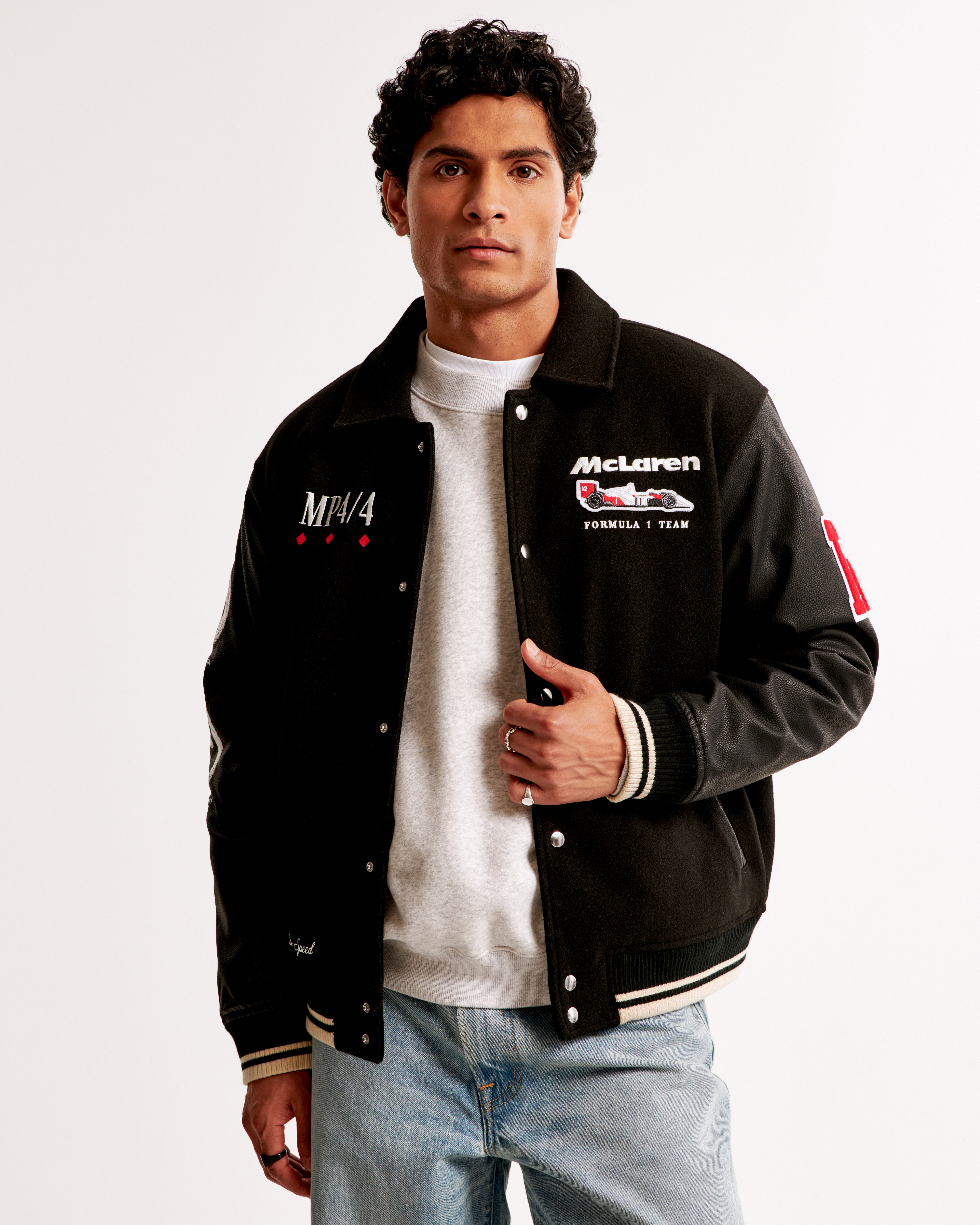 Abercrombie & Fitch Mclaren Varsity Bomber Jacket In Black