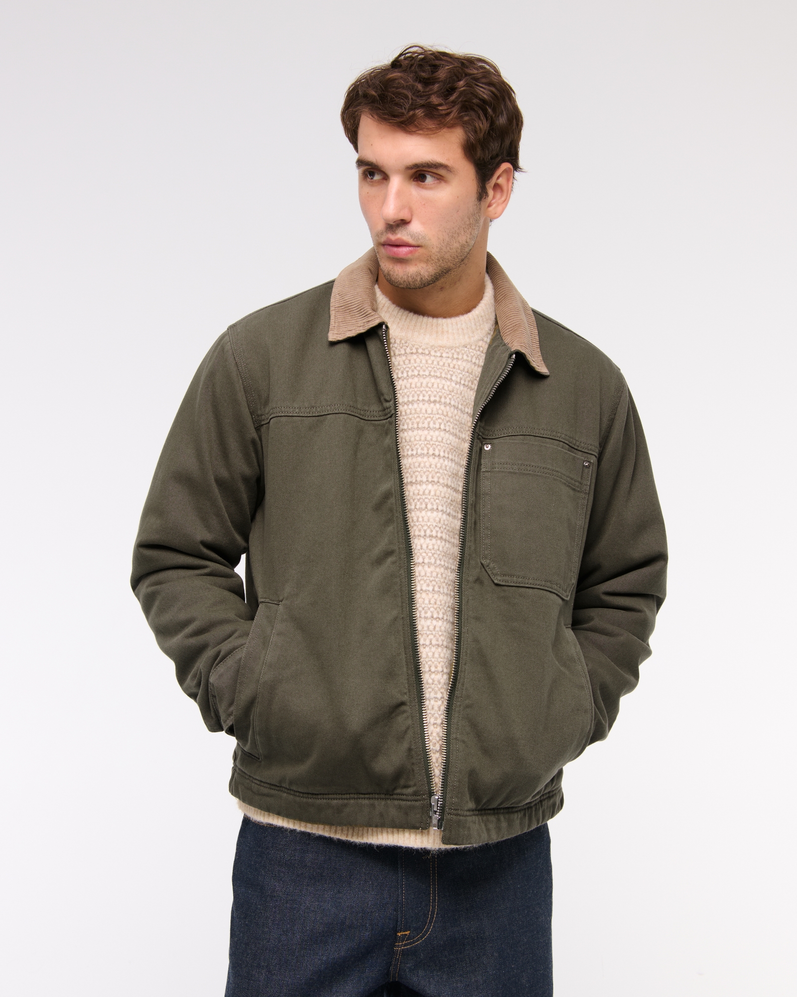 Abercrombie & Fitch Flannel-Lined Zip Workwear Jacket | MainPlace Mall
