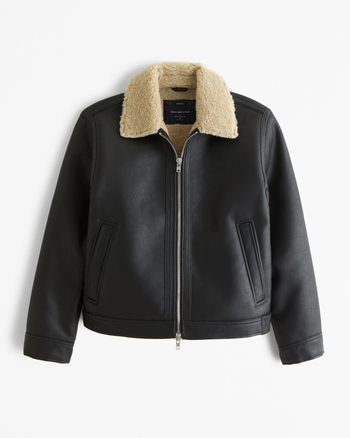 Cropped Sherpa-Lined Vegan Leather Aviator Jacket from Abercrombie & Fitch - $89.97