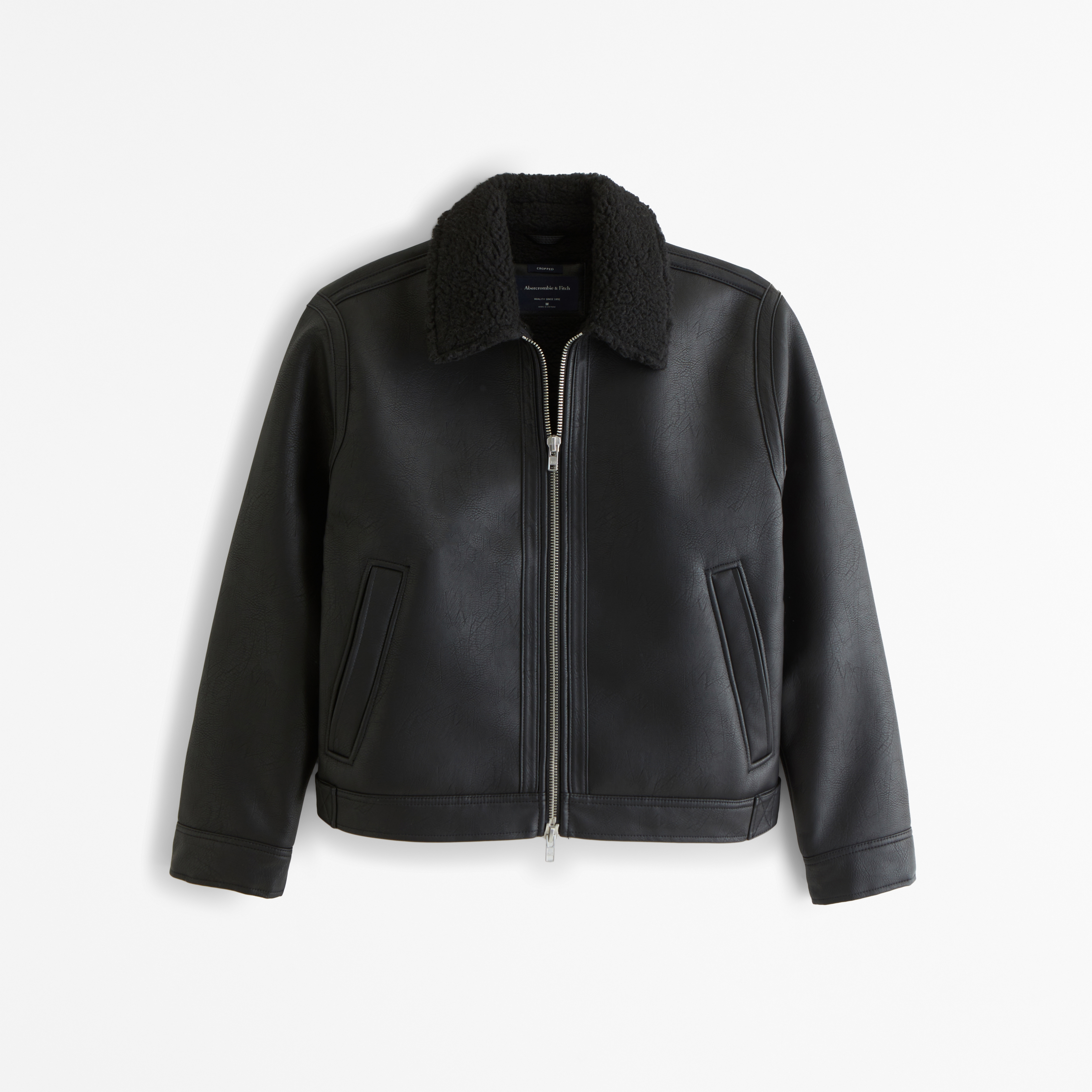 Cropped Sherpa Lined Vegan Leather Aviator Jacket